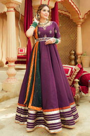Mehrunisa Purple & Green Raw Silk Maxi with Dupatta & Belt For Women
