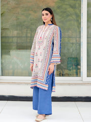 Ivory Beige 3-Piece Printed Suit with Chiffon Dupatta For Women