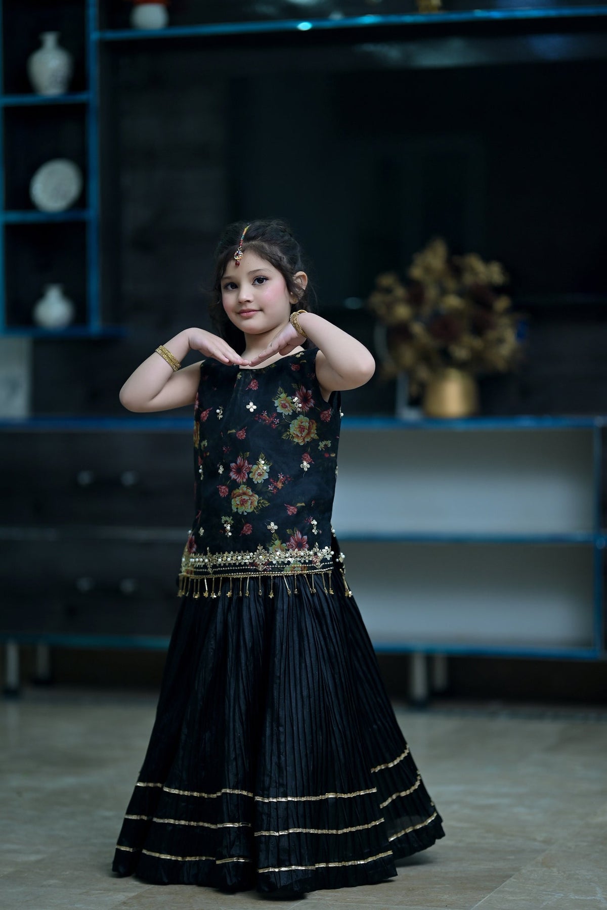 Printed Organza Choli with Crush Lehnga For Girls