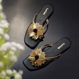 Sunflower Hand-Embroidered Flip-Flops For Women