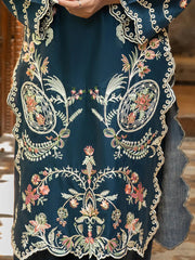 Navy Blue Embroidered Cambric 2-Piece Suit For Women