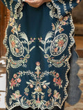 Navy Blue Embroidered Cambric 2-Piece Suit For Women