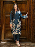 Navy Blue Embroidered Cambric 2-Piece Suit For Women