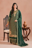 Bottle Green Royal Embroidered Russian Silk Suit For Women
