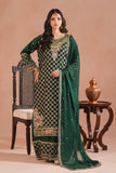 Bottle Green Royal Embroidered Russian Silk Suit For Women