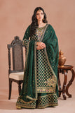 Bottle Green Royal Embroidered Russian Silk Suit For Women