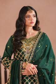 Bottle Green Royal Embroidered Russian Silk Suit For Women