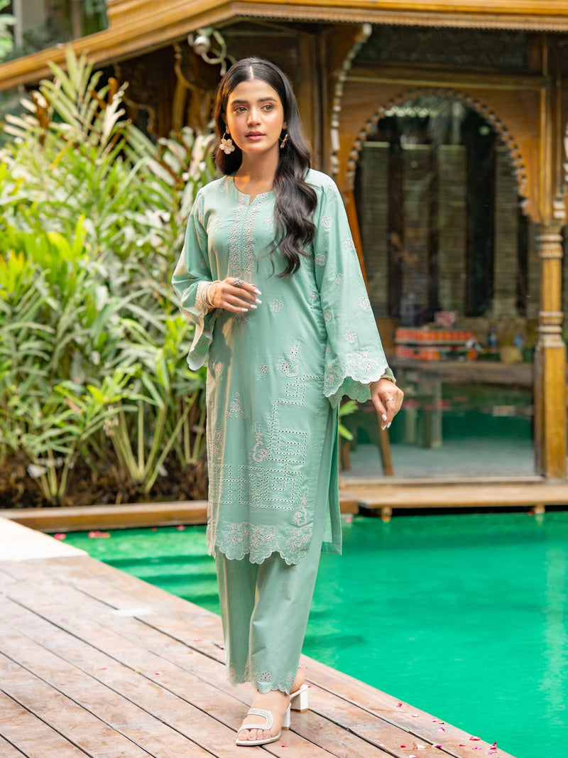 Mint Green 2-Piece Embroidered Cambric Suit – Rang-e-Bahar For Women