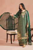 Bottle Green Royal Embroidered Russian Silk Suit For Women