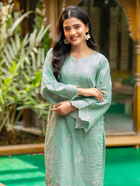 Rang-e-Bahar Mint Green Embroidered Cambric 2-Piece Suit For Women