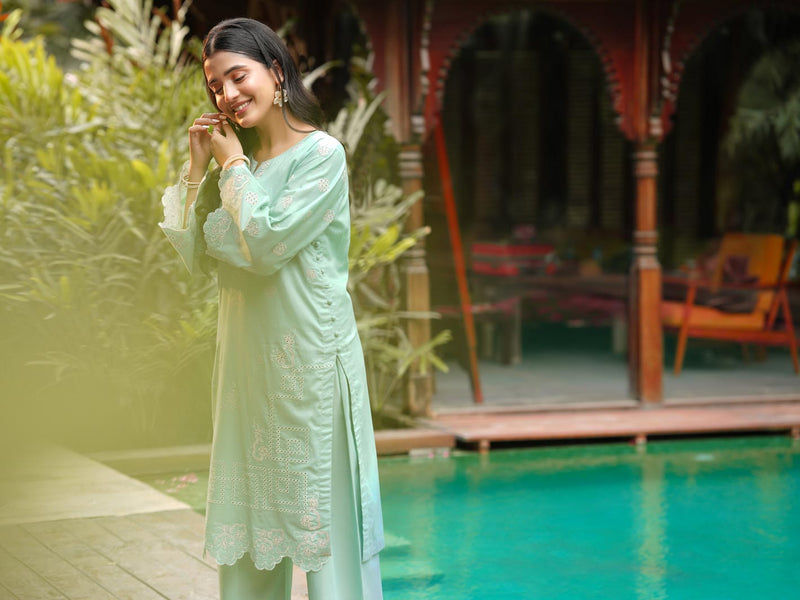 Mint Green 2-Piece Embroidered Cambric Suit – Rang-e-Bahar For Women