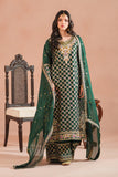 Bottle Green Royal Embroidered Russian Silk Suit For Women