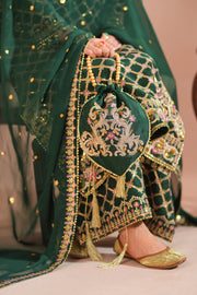 Bottle Green Royal Embroidered Russian Silk Suit For Women