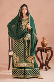 Bottle Green Royal Embroidered Russian Silk Suit For Women