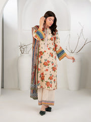Peach Beige 3-Piece Printed Suit with Chiffon Dupatta For Women