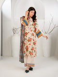 Peach Beige 3-Piece Printed Suit with Chiffon Dupatta For Women