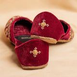 Crimson Queen Maroon Velvet Embellished Khussa By Dazzle