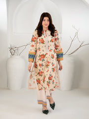 Peach Beige 3-Piece Printed Suit with Chiffon Dupatta For Women