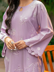 Lilac Embroidered Cambric 2-Piece Suit For Women