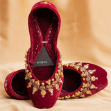 Crimson Queen Maroon Velvet Embellished Khussa By Dazzle