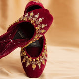 Crimson Queen Maroon Velvet Embellished Khussa By Dazzle