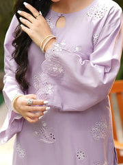 Lilac Embroidered Cambric 2-Piece Suit For Women