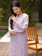 Lilac Embroidered Cambric 2-Piece Suit For Women