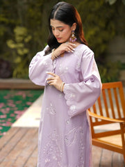 Lilac Embroidered Cambric 2-Piece Suit For Women