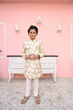 Elegant Golden Mysore Sequence Sherwani For Boys