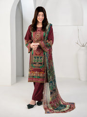 Elegant Maroon 3-Piece Printed Suit For Women