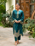 Deep Teal 2-Piece Embroidered Cambric Suit – Luxe Edit For Women