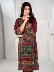 Elegant Maroon 3-Piece Printed Suit For Women