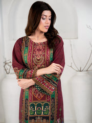 Elegant Maroon 3-Piece Printed Suit For Women