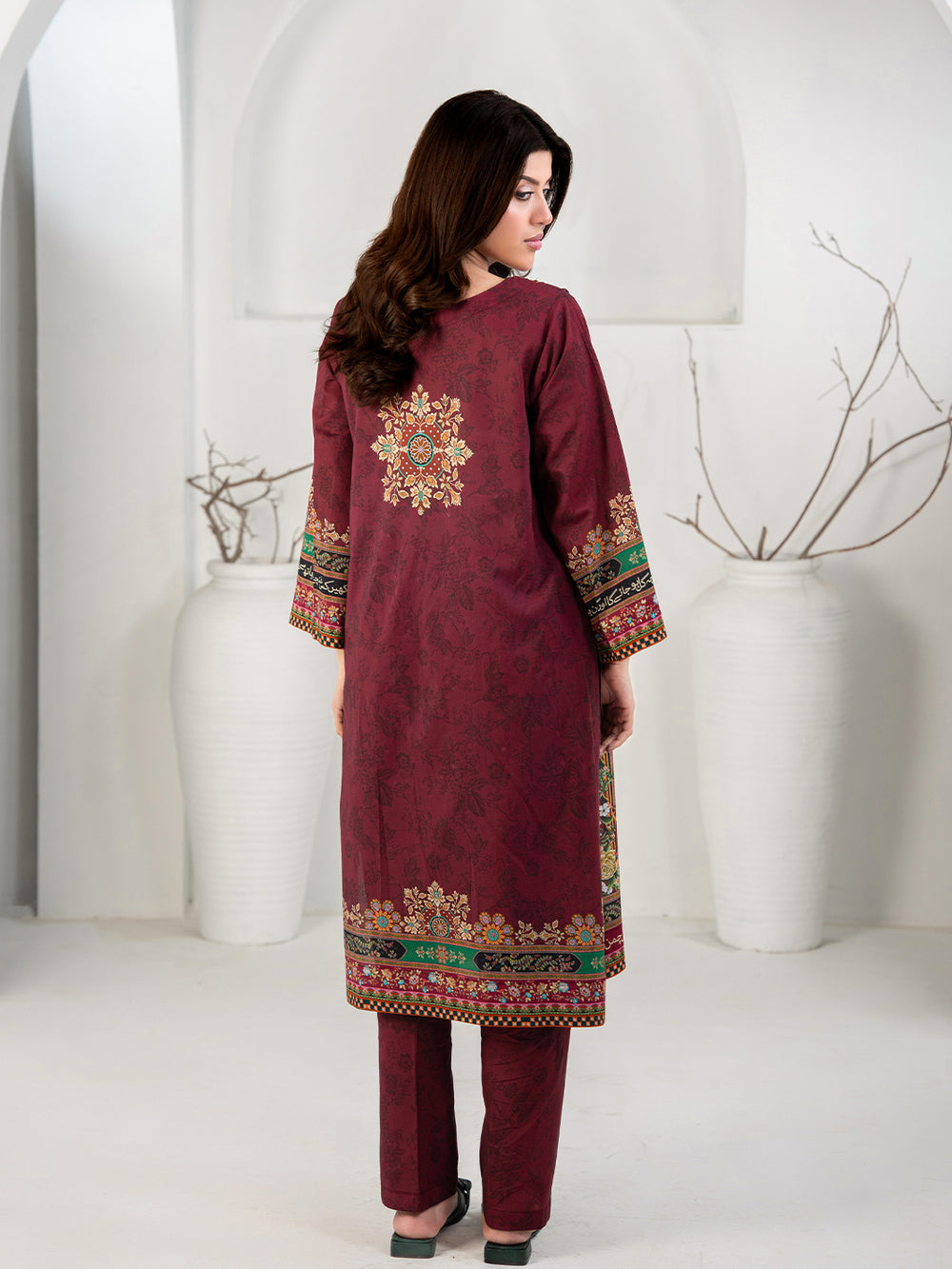 Elegant Maroon 3-Piece Printed Suit For Women