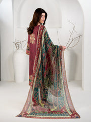 Elegant Maroon 3-Piece Printed Suit For Women