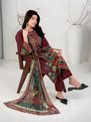 Elegant Maroon 3-Piece Printed Suit For Women