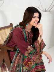 Elegant Maroon 3-Piece Printed Suit For Women