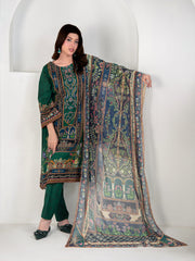 Elegant Emerald Green 3-Piece Printed Suit For Women