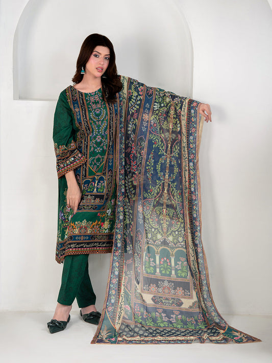 Elegant Emerald Green 3-Piece Printed Suit For Women