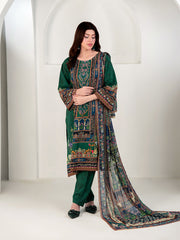 Elegant Emerald Green 3-Piece Printed Suit For Women