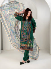 Elegant Emerald Green 3-Piece Printed Suit For Women