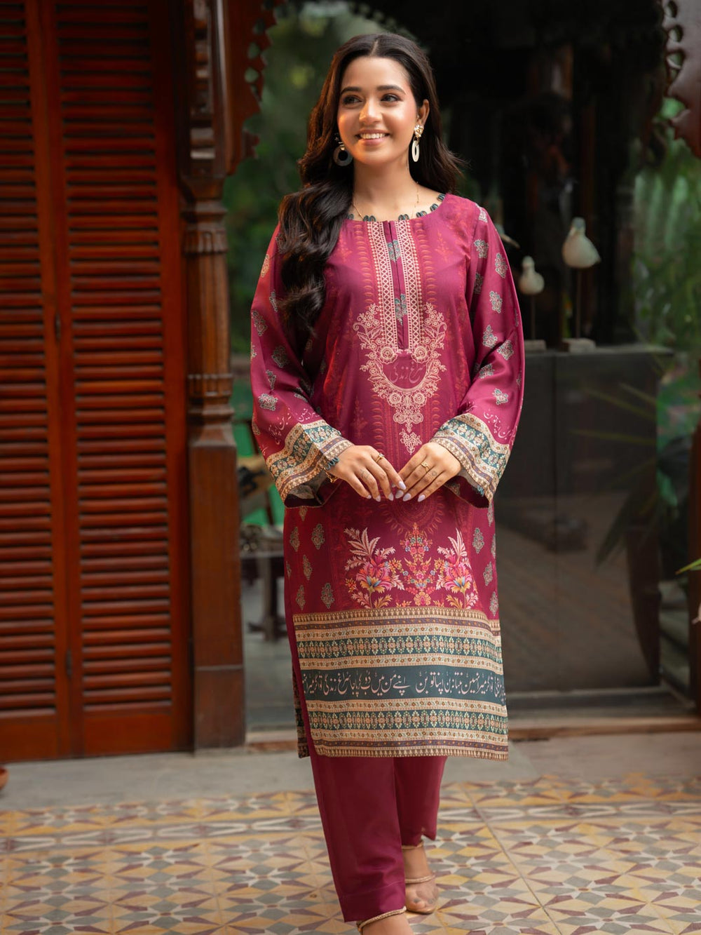 Zareen – Maroon 2-Piece Digital Printed Doria Lawn Suit For Women