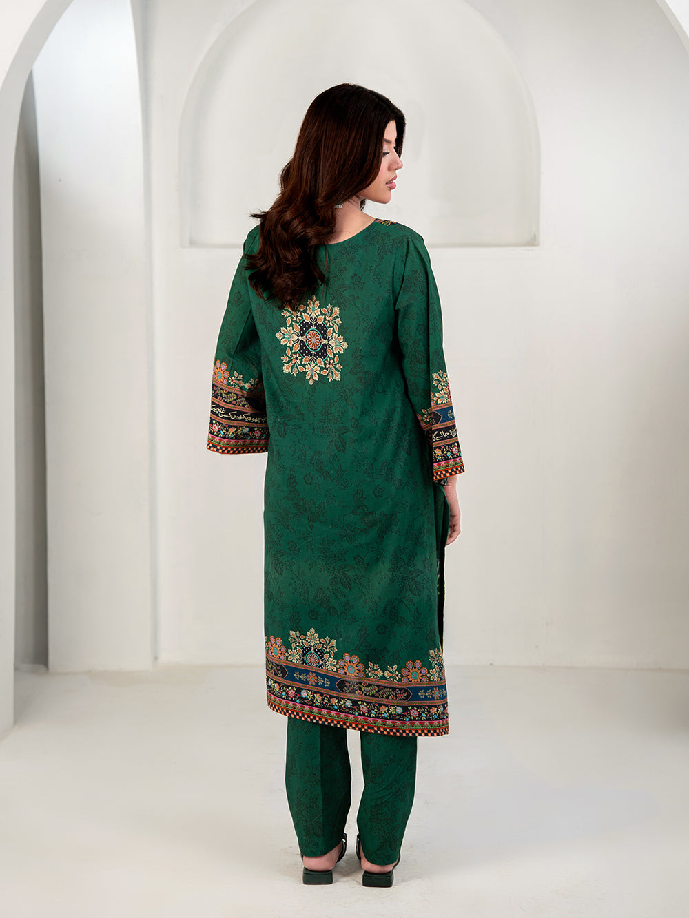 Elegant Emerald Green 3-Piece Printed Suit For Women