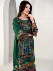 Elegant Emerald Green 3-Piece Printed Suit For Women