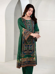 Elegant Emerald Green 3-Piece Printed Suit For Women