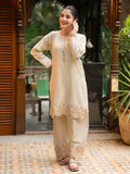 Ivory Beige Embroidered Cambric 2-Piece Suit For Women