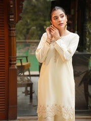 Ivory Beige Embroidered Cambric 2-Piece Suit For Women