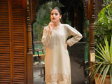 Soft Ivory 2-Piece Embroidered Cambric Suit For Women