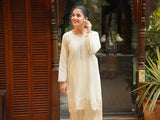 Soft Ivory 2-Piece Embroidered Cambric Suit For Women