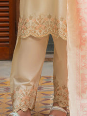 Ivory Beige Embroidered Cambric 2-Piece Suit For Women